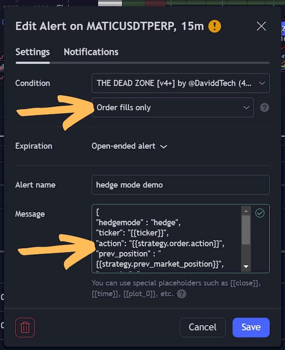 Post alert message into message box when setting alert