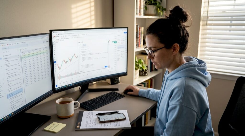 Trader sets up automated trade exits at home