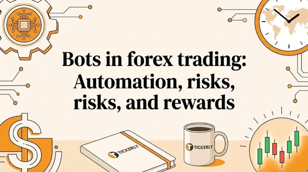 Decorative title card with trading and automation motifs
