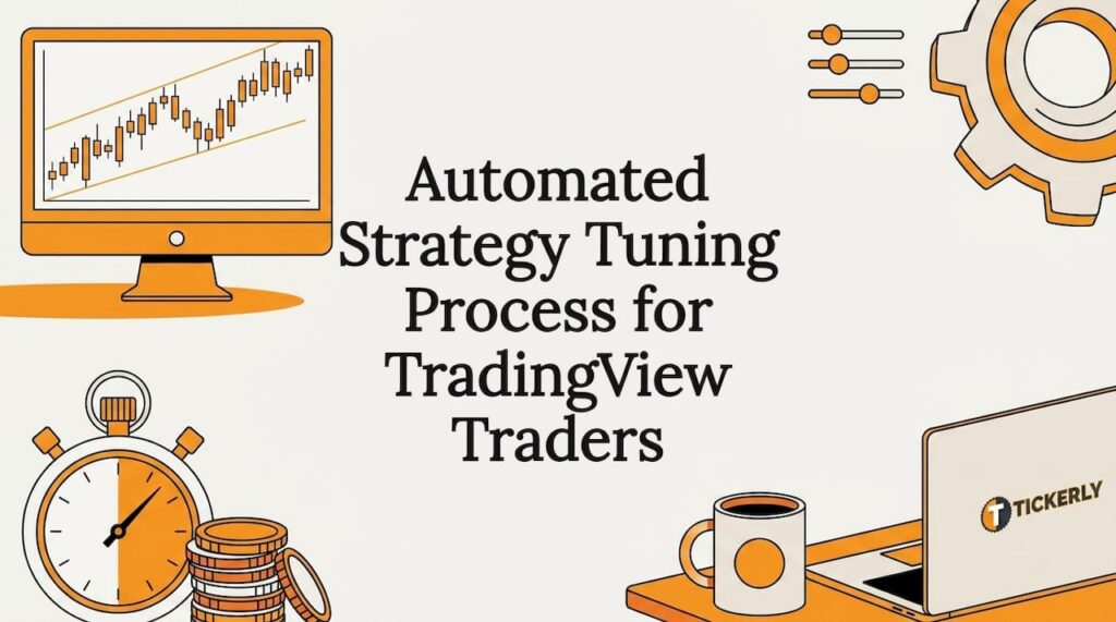 Flat vector title card with trading and automation props