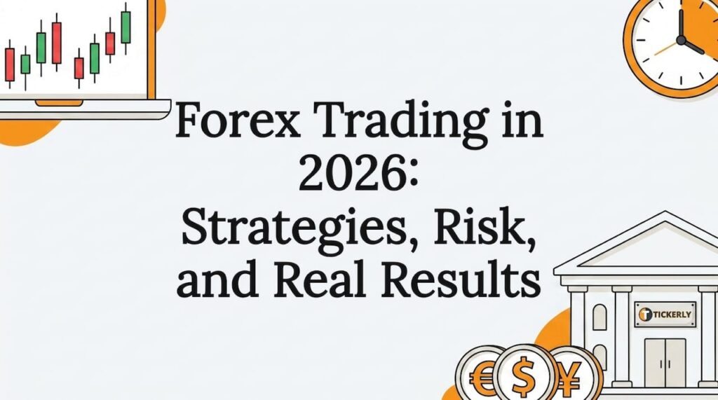 Decorative forex themed editorial title card illustration