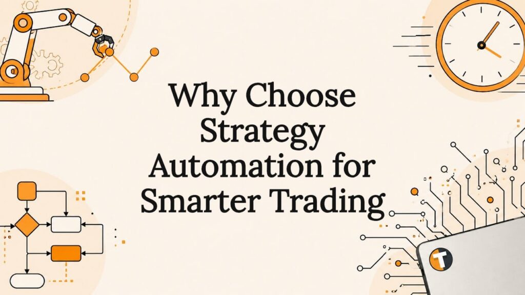 Decorative title card with trading automation icons