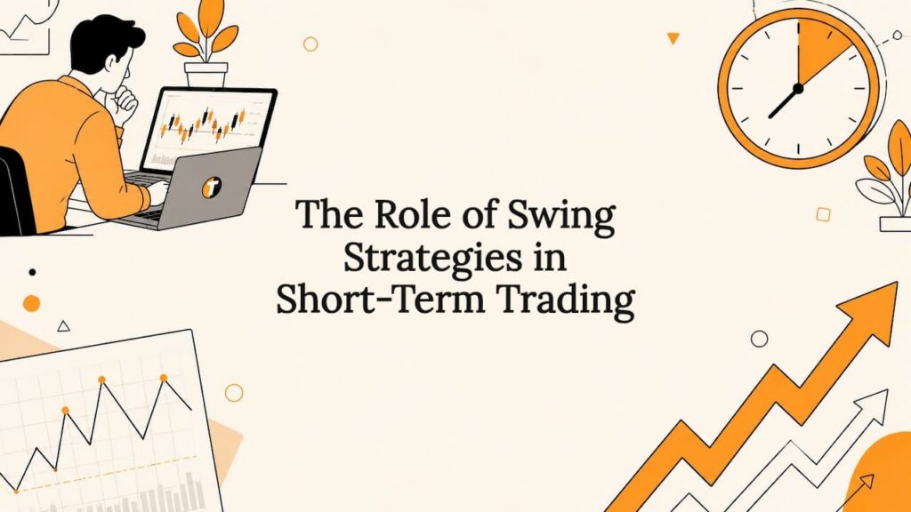 Decorative title card with trading illustrations framing text
