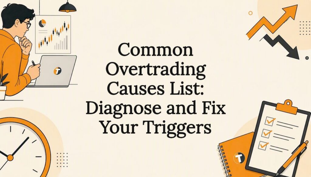 Flat vector title card with trading icons and figures