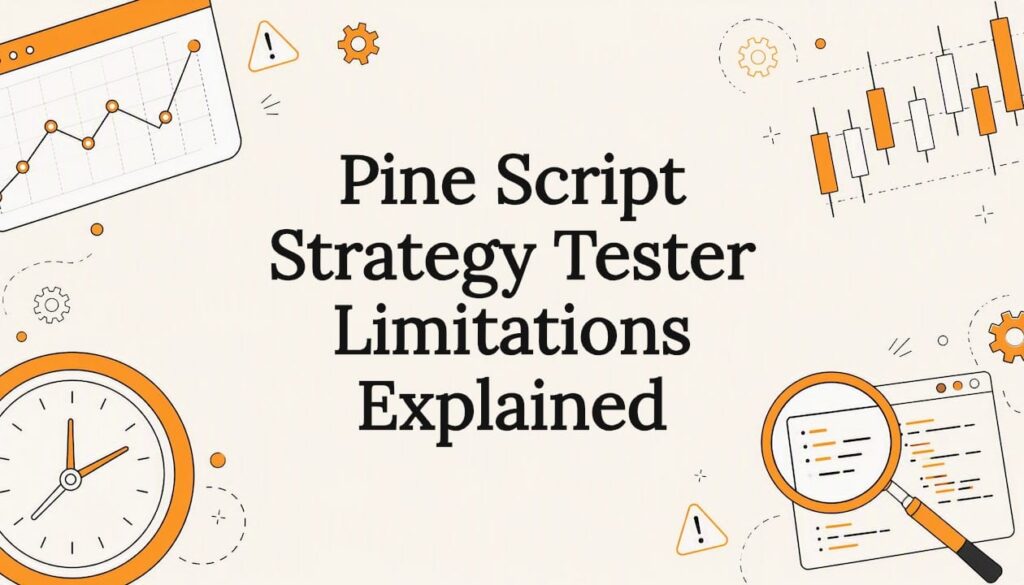 Decorative title card illustration for Pine Script strategy testing